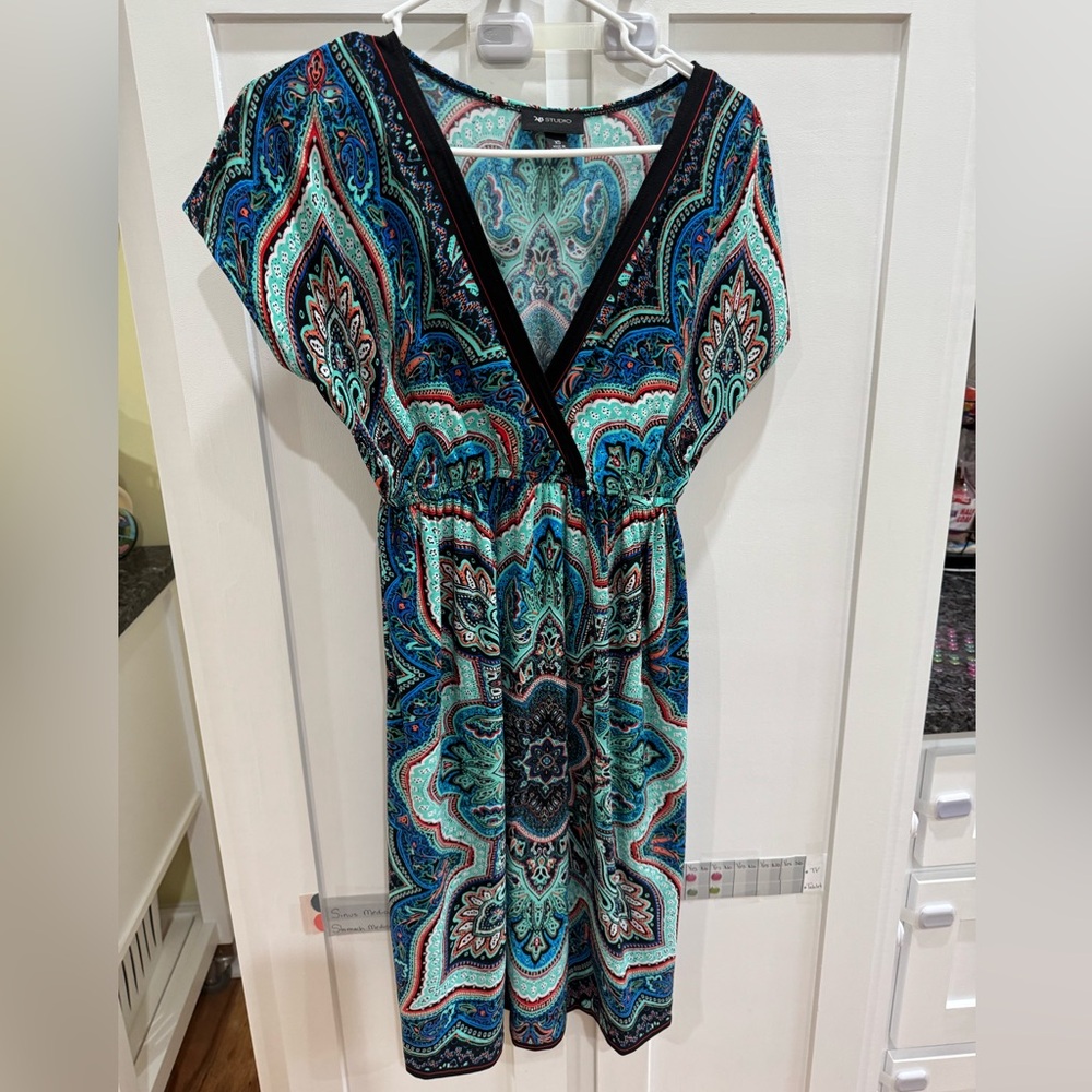 AB Studio Teal & Black Paisley Maxi Dress